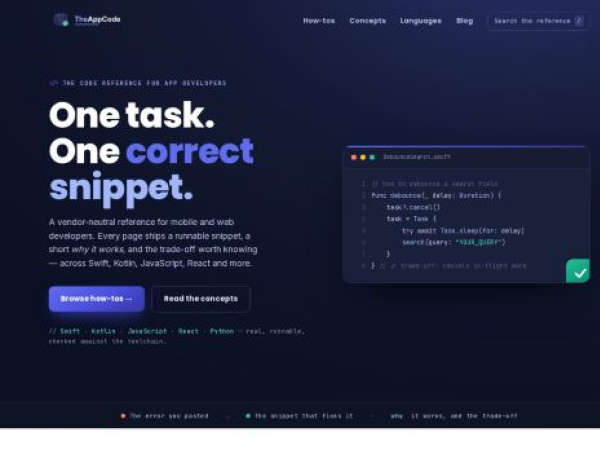 theappcode.net — SEO audit screenshot